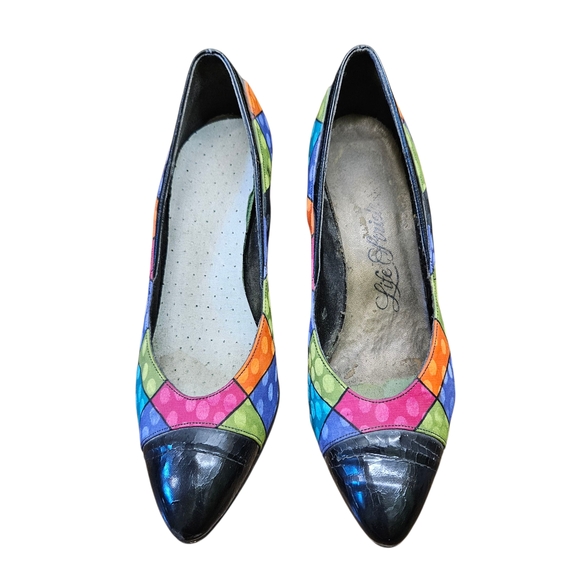 Vintage Life Stride Colorful Patchwork Heels 80s - Picture 3 of 14